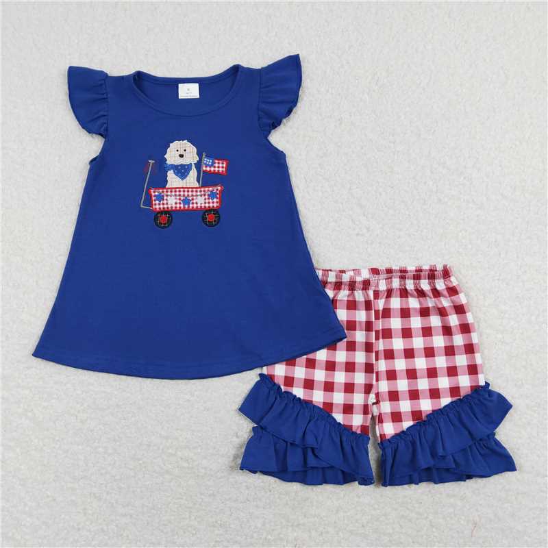 Baby Girls July 4th Dog Flag Sister Brother Rompers Clothes Sets