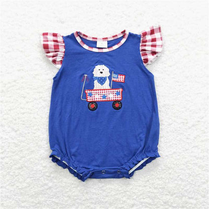 Baby Girls July 4th Dog Flag Sister Brother Rompers Clothes Sets