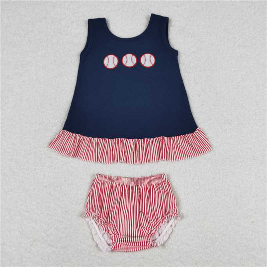 RTS GBO0209 Baby Girls Infant Summer Baseball Tunic Bummies Outfit Set Cute Soft Cotton Clothing for Newborns Baby Girl Summerwear