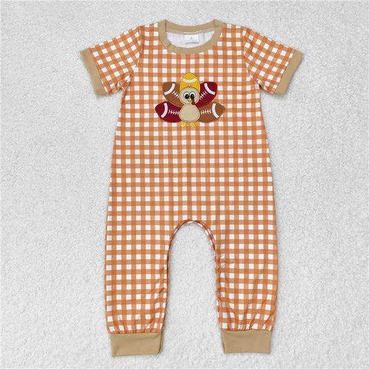 RTS SR1887 Baby Boys Romper Baby Infant Boys Turkey Thanksgiving Checkered Short Sleeve Rompers