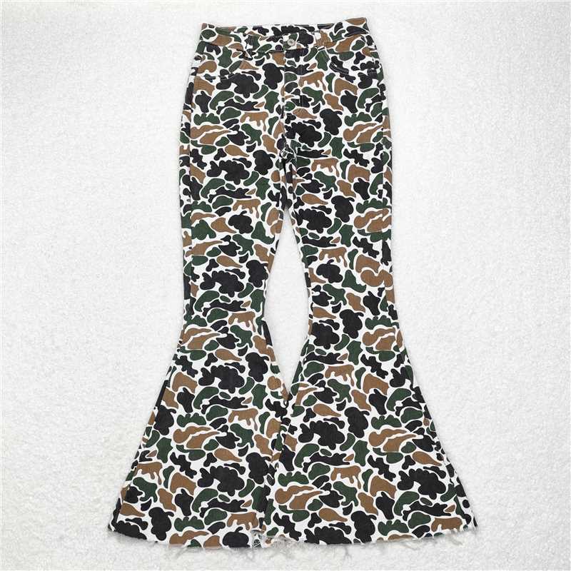 Mommy&Me Adult Girls Brown Camo Fall Bell Flare Denim Pants