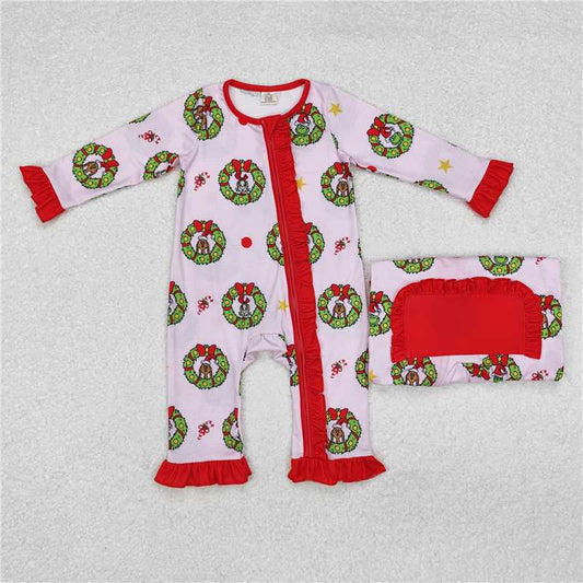 Sibling Baby Girls Christmas Pink Face Bamboo Rompers Pajamas