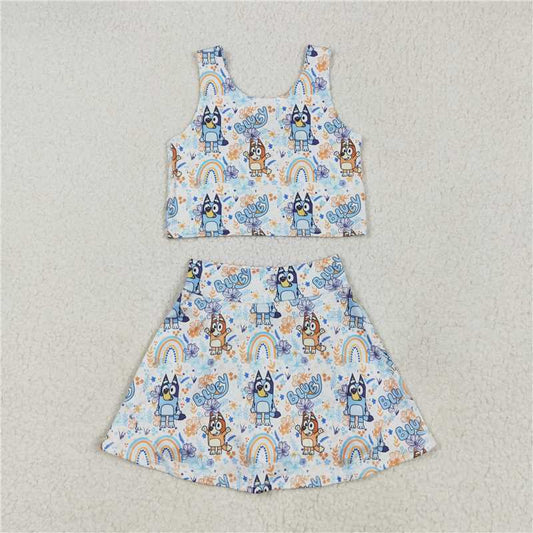 RTS GSD2469 Baby Girls Sleeveless Dogs Rainbows Top Skort Yoga Sets Cute Toddler Outfit Summer Casual Clothes for Girls