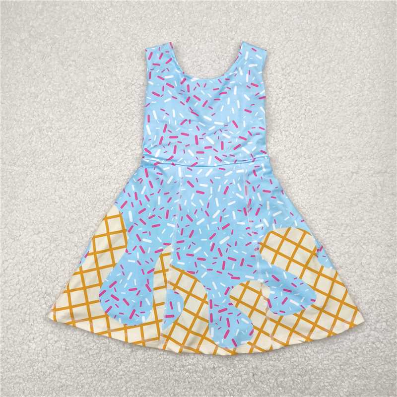 RTS GSD2380  Baby Girls Blue Ice-Cream Drip Yoga Skort Knee-Length Dress Cute Baby Girl's Clothing
