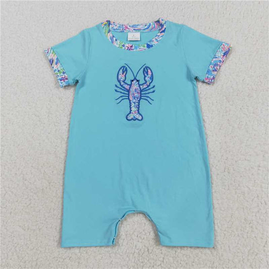 RTS SR3044 Baby Boys Romper Embroidery Baby Boys Blue Short Sleeves Crayfish Rompers