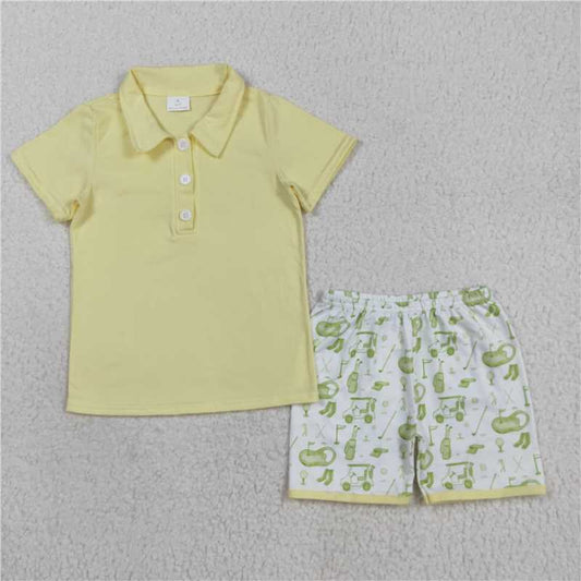 RTS BSSO1546 Baby Boys Yellow Button Pullovers Top Golf Short Clothes Set