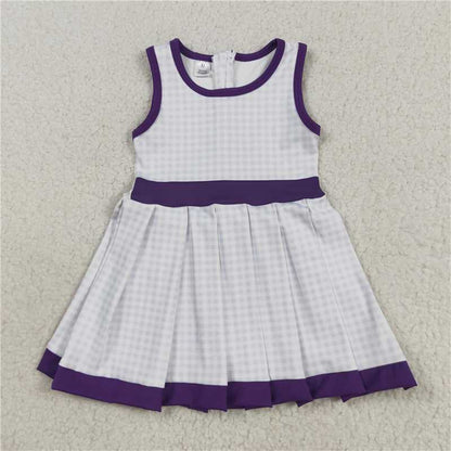 Sibling 3 Colors Baby Girls Plaid Sleeveless Ruffle Short Yoga Knee Length Dresses  C8.14