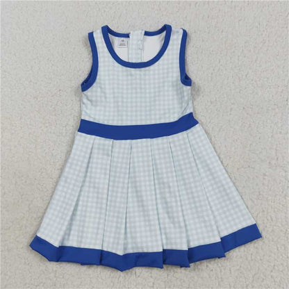 Sibling 3 Colors Baby Girls Plaid Sleeveless Ruffle Short Yoga Knee Length Dresses  C8.14