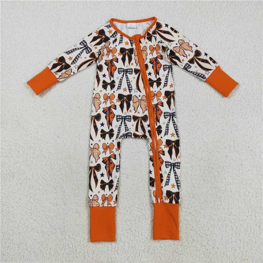 Sibling Baby Kids Orange Black Bows Stars Halloween Pajams Sets Zipper Footie Rompers C8.18