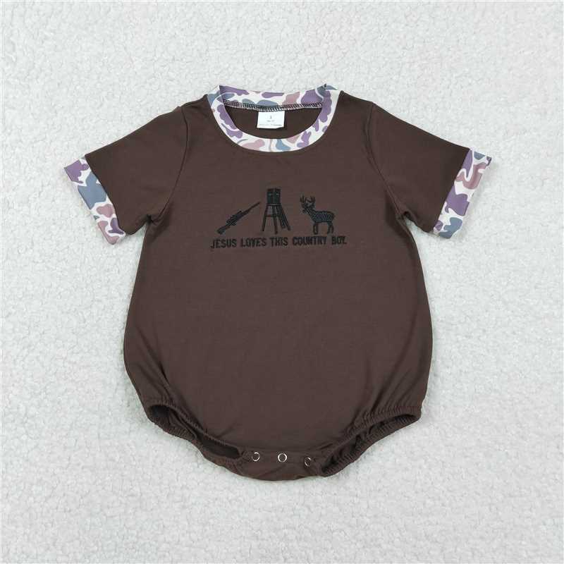 RTS SR3280 Baby Boys Romper Embroidery Jesus Love Me Deer Baby Boys Hunting Rompers
