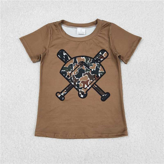 RTS BT1420 Baby Boys Top Baby Boys Dark Brown Camo Baseballs Short Sleeve Team T-shirts Top