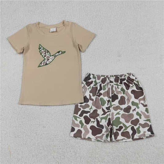 RTS BSSO1646 Baby Boys Summer Clothes Embroidery Camo Ducks Baby Boys Top Shorts Hunting Clothes Sets