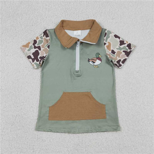 RTS BT1530 Baby Boys Top Baby Boys Southern Camo Short Sleeve Ducks Zip Pockets Hunting Pullovers Top