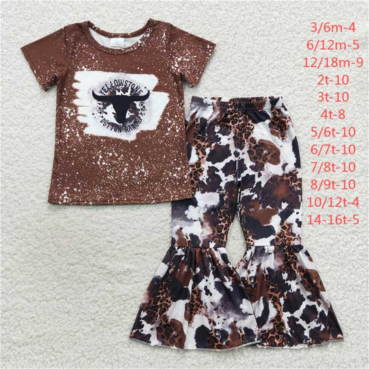 G3-24-6 Brown short-sleeved cow print pants suit