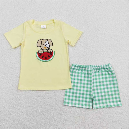 Baby Girls Dog Watermelon Sibling Boys Rompers Shorts Clothes Sets