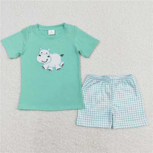 RTS BSSO0466 Baby Boys Hippo Shirts Shorts Summer Outfits Clothes Sets