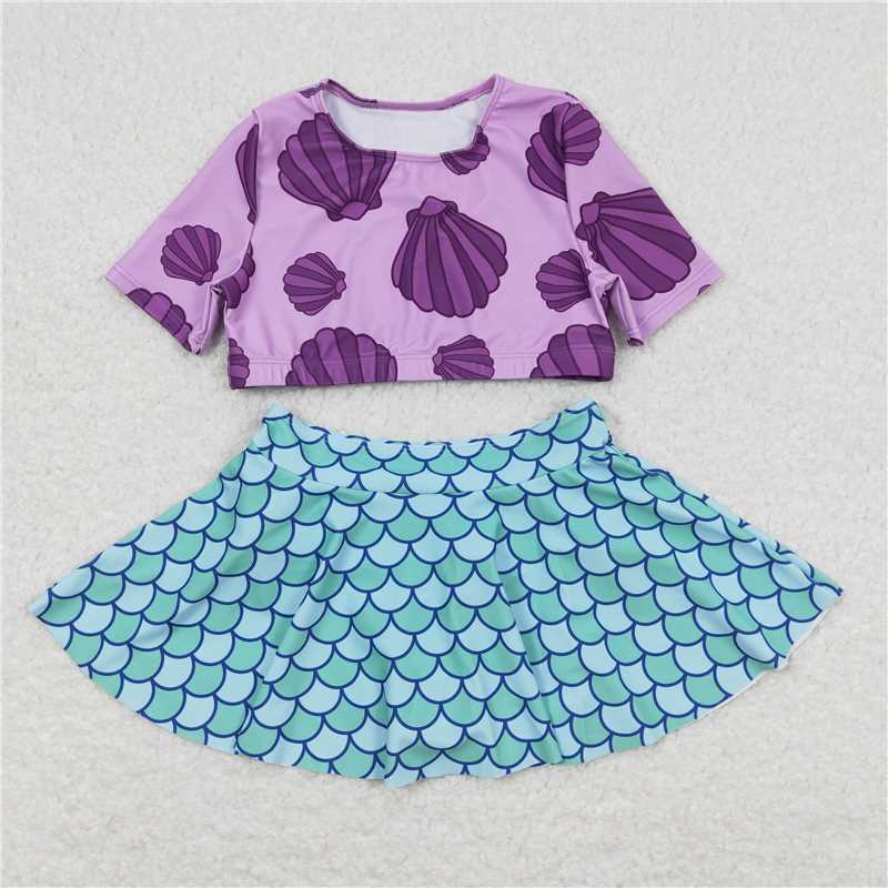RTS S0222 Baby Infant Girls Mermaid Scale 2pcs Swimsuits Shirt And Skirt Outfit Baby Girl's Swimwear