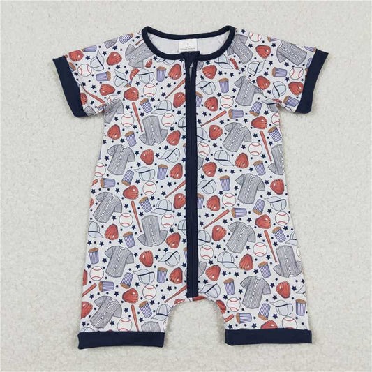 RTS SR0581 Baby Boys Romper Baby Infant Boys Baseball Zip Short Sleeve Rompers