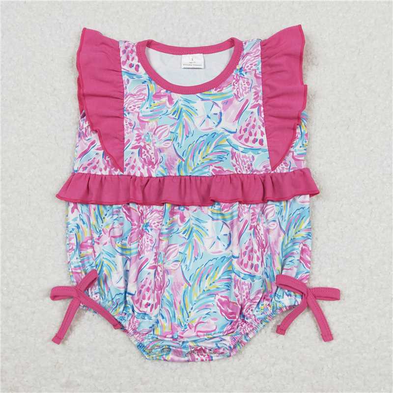 Baby Girls Green Water Flowers Tunic Dark Pink Shorts Summer Rompers Clothes Sets