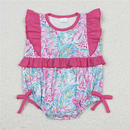 Baby Girls Green Water Flowers Tunic Dark Pink Shorts Summer Rompers Clothes Sets