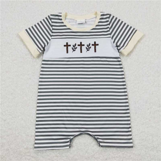 RTS SR0814 Baby Boys Romper Baby Infant Boys Short Sleeve Easter Cross Rompers