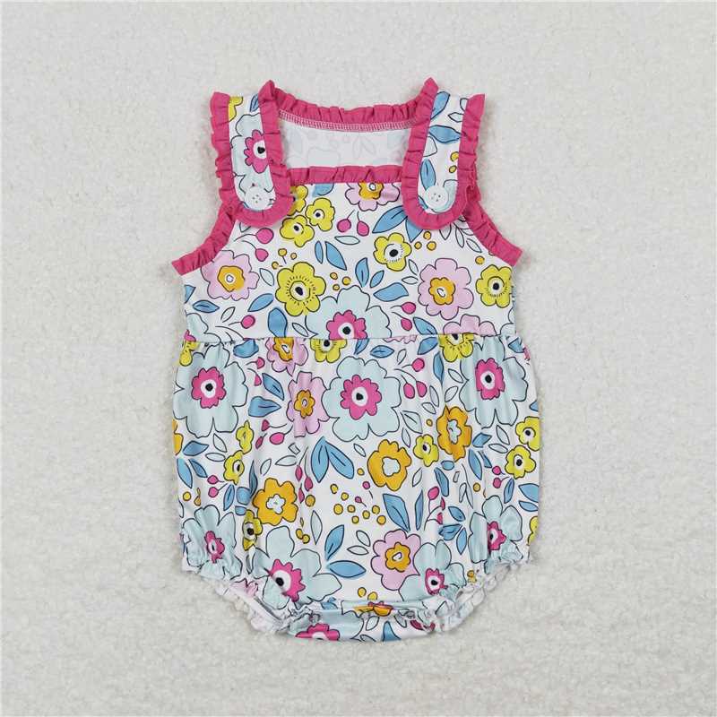 Baby Girls Pink Flowers Buttons Summer Sibling Sister Outfits Clothes Sets