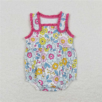 Baby Girls Pink Flowers Buttons Summer Sibling Sister Outfits Clothes Sets