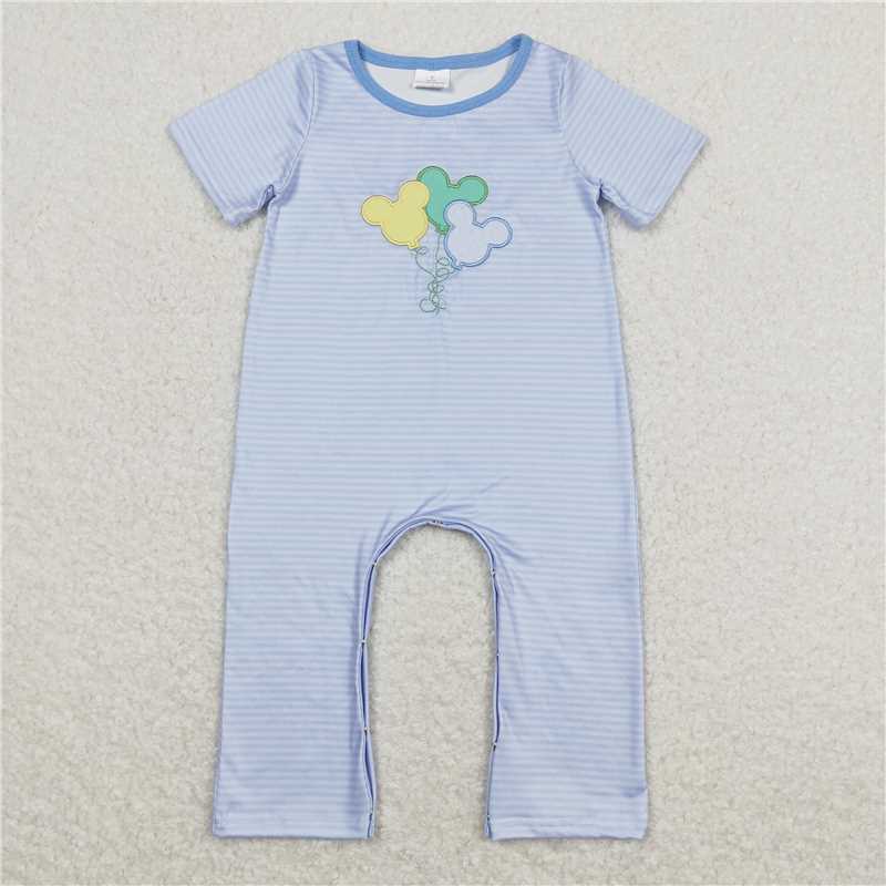 RTS SR1072 Baby Boys Romper Baby Infant Boys Blue Stripes Balloon Short Sleeve Rompers