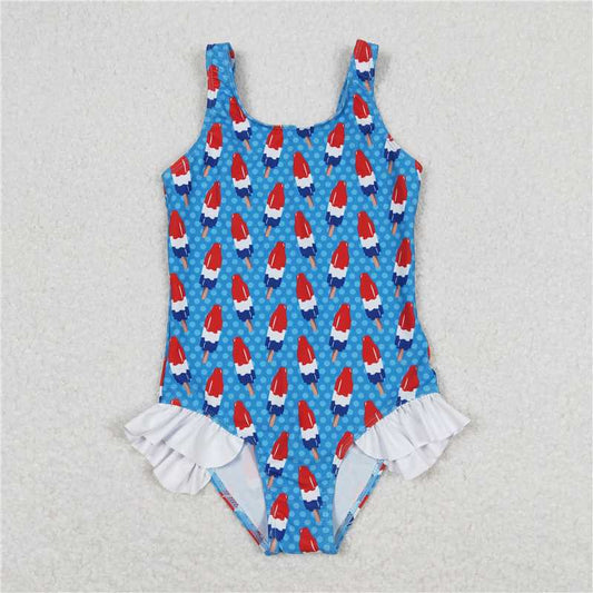 RTS S0217 Baby Girls 4th of July Popstick Ruffle One Piece Swimsuit Independence Day USA Theme Bathing Suit for Little Girls
