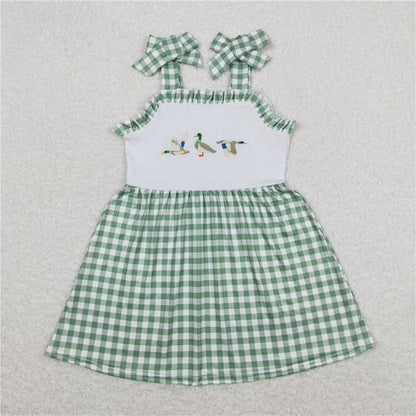 Baby Girls Boys Sibling Ducks Tunic Green Checkered Shorts Rompers Outfits Clothes Sets