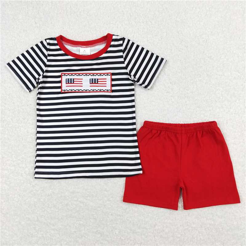 RTS BSSO0565 Baby Boys Flag 4th Of July Shirt Shorts Summer Clothes Sets