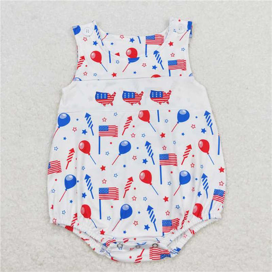 RTS SR1105 Baby Boys Romper Baby Infant Boys 4th Of July Flags Balloons Sleeveless Rompers