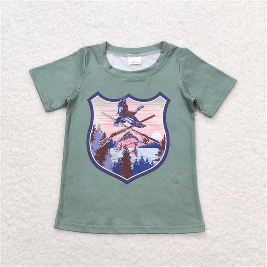 RTS BT0465 Baby Boys Top Baby Boys Green Duck Hunting Summer Short Sleeve Tee Shirts Tops