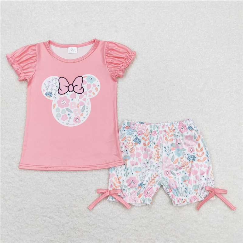 Baby Girls Pink Floral Mouse Shirt Sibling Designs Clothes Sets