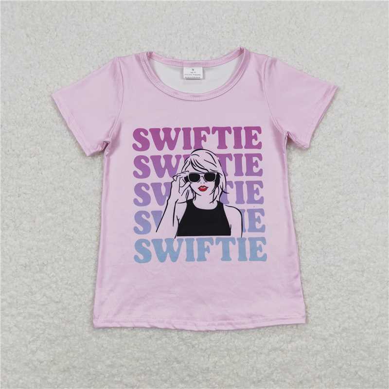 RTS GT0505 Baby Girls Pink Short Sleeve Tee Shirt Singer Tops Little Girl's Casual Cotton T-Shirt Pink Outfit for Infants