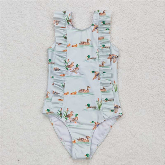 RTS S0265 Baby Girls Duck Summer Ruffle One Piece Swimsuit Cute Design Infant Swimming Costume for Girls