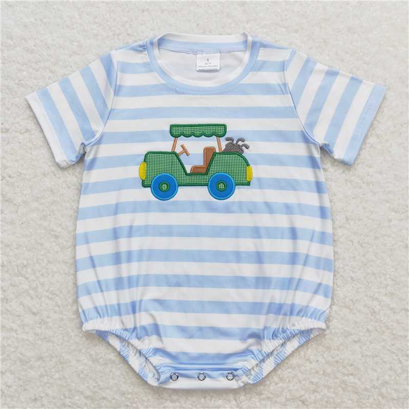 RTS SR0795 Baby Boys Romper Baby Infant Boys Blue Stripes Golf Truck Rompers