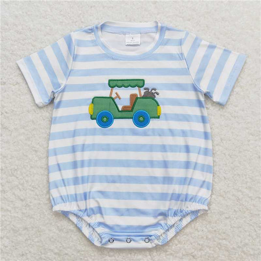 RTS SR0795 Baby Boys Romper Baby Infant Boys Blue Stripes Golf Truck Rompers