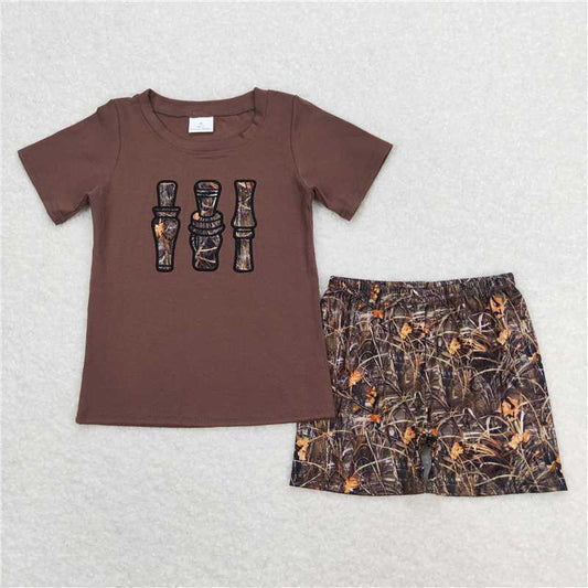 RTS BSSO0780 Baby Boys Summer Clothes Baby Boys Brown Camo Duck Call Shirt Top Shorts Clothes Sets