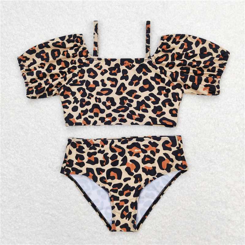 RTS S0272 Baby Girls Leopard Straps Top Bummie Swimsuit Cute Animal Print Swimwear for Infants