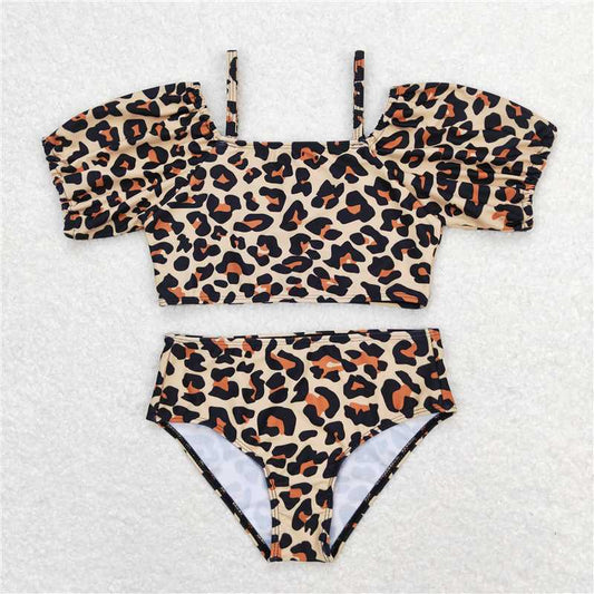 RTS S0272 Baby Girls Leopard Straps Top Bummie Swimsuit Cute Animal Print Swimwear for Infants