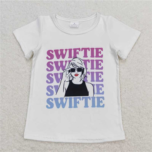 RTS GT0550Baby Girls White Short Sleeve Tee Shirt Singer Concert Design Cute Baby Girl Top