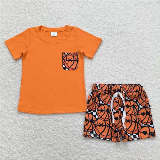 RTS BSSO0789 Baby Boys Summer Clothes Baby Boys Orange Pocket Shirt Top Basketball Shorts Clothes Sets
