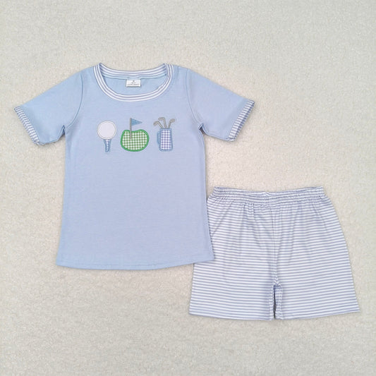 RTS BSSO0686 Baby Boys Summer Clothes Baby Boys Blue Golf Tee Shirt Stripes Shorts Clothes Sets