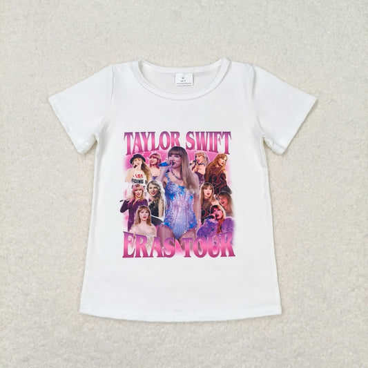 RTS GT0506 Baby Girls White Short Sleeve Tee Shirts Tops Singer  Style Casual Cotton Outfit for Infants