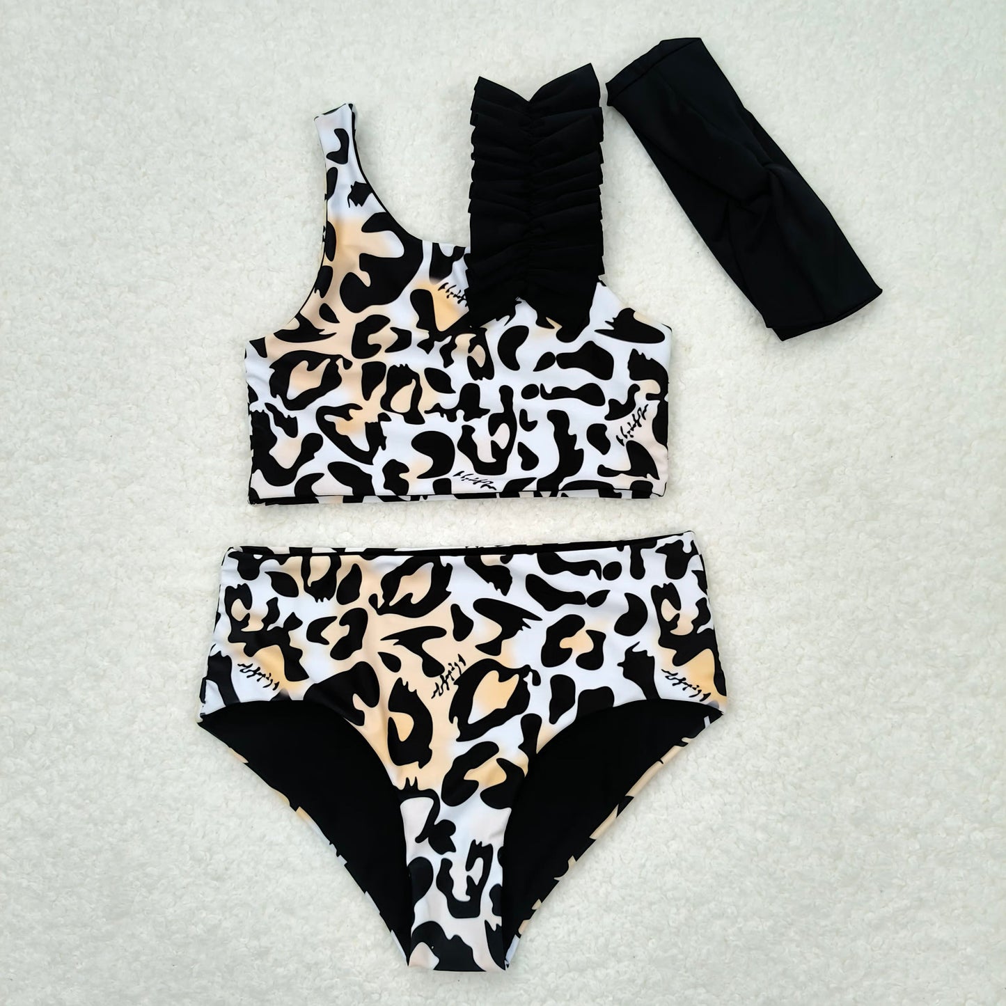 RTS S0223  Baby Infant Girls Leopard Print Three-Piece Swimsuit Set Cute Animal Patterned Bathing Suits for Little Girls
