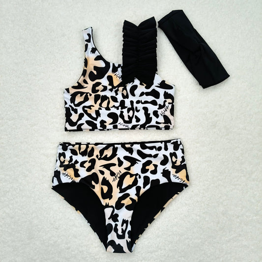RTS S0223  Baby Infant Girls Leopard Print Three-Piece Swimsuit Set Cute Animal Patterned Bathing Suits for Little Girls