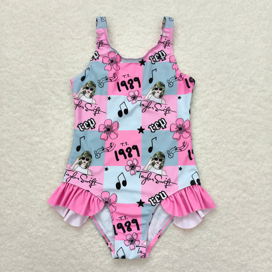 RTS S0349 Baby Girls Summer Pink Ruffle Swimsuit Infant Poolwear with Elastic Band for Comfortable Fit
