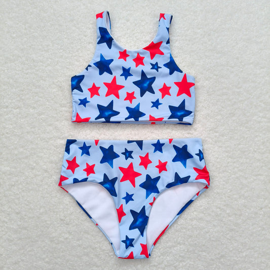 RTS S0228 Baby Girls Stars 4th of July 2pcs Swimsuit Set Infant Summer Swimwear