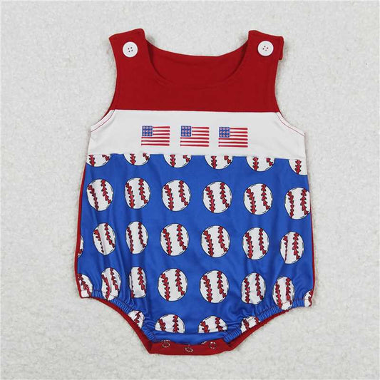 RTS SR1194 Baby Boys Romper Baby Infant Boys Baseball Flag Sleeveless Rompers